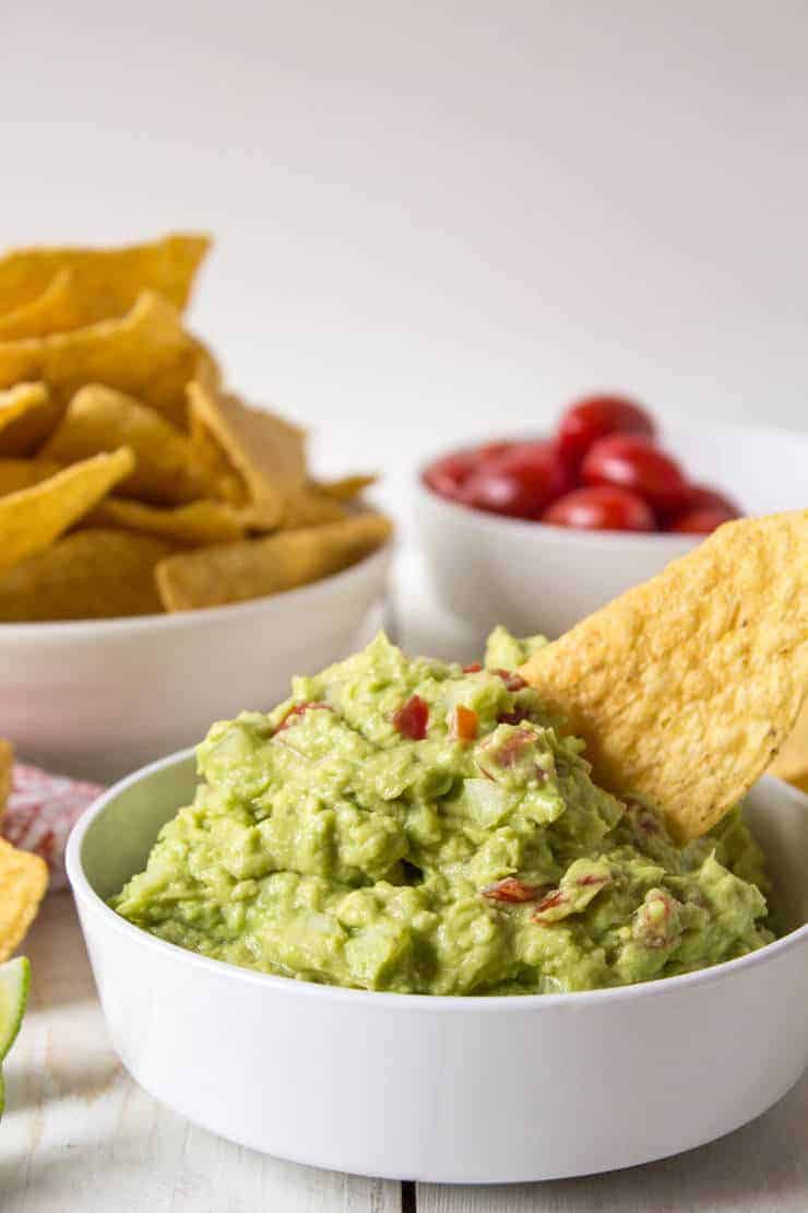 Bowl of homemade guacamole.