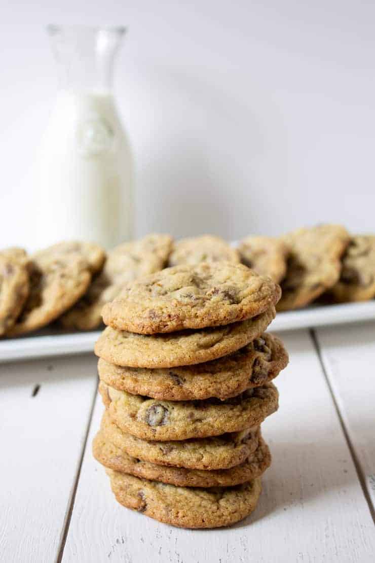 A delicious stack of Toffee Chocolate Chip Cookies