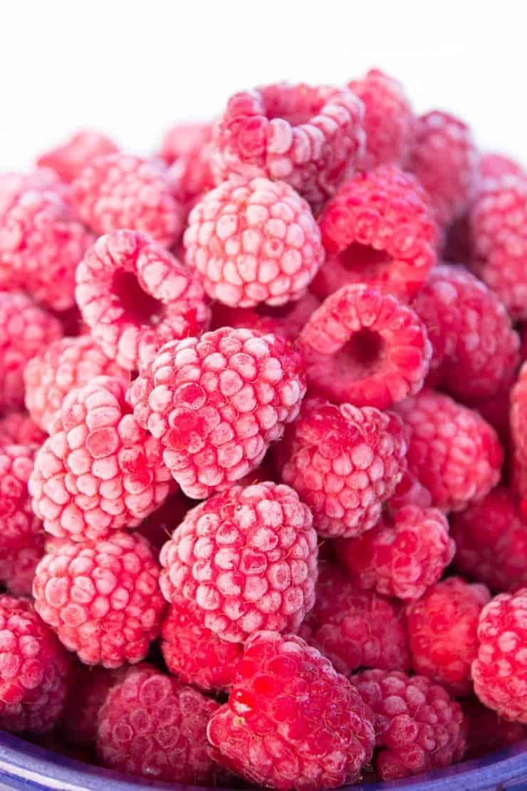 A bowlful of frozen raspberries.
