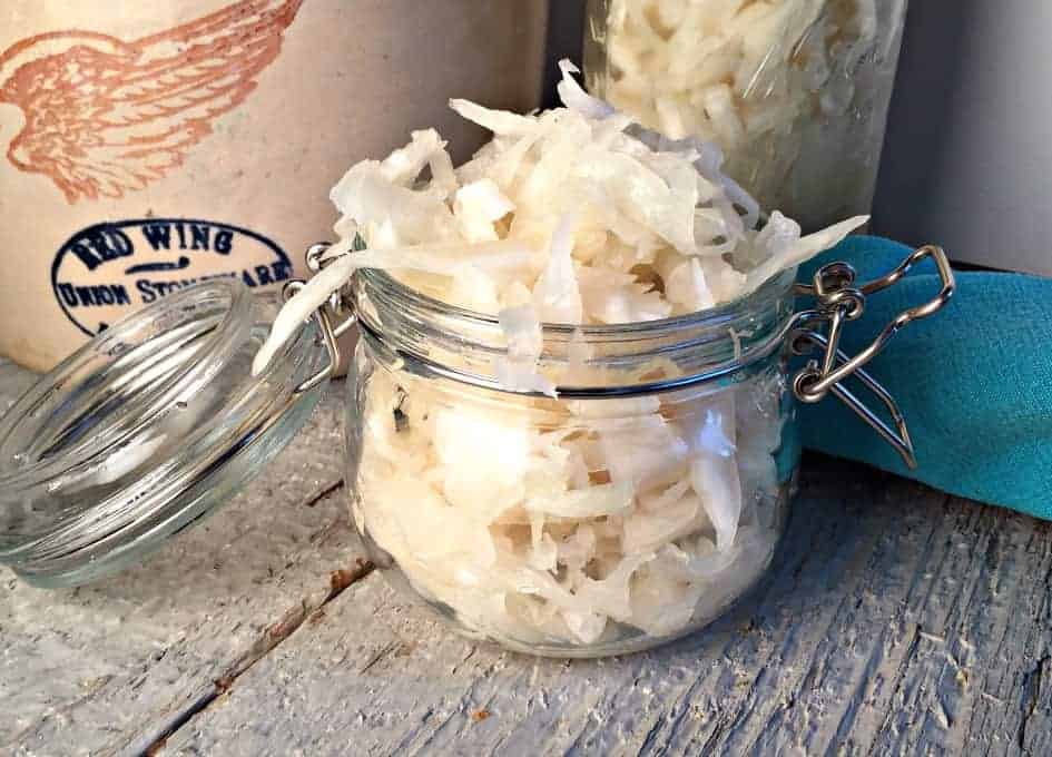 Homemade sauerkraut. in a glass jar.