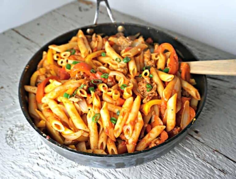 One Pot Sausage Peppers Onions Pasta Beyond The Chicken Coop