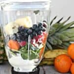 Fruit smoothie with a variety of fruits and veggies