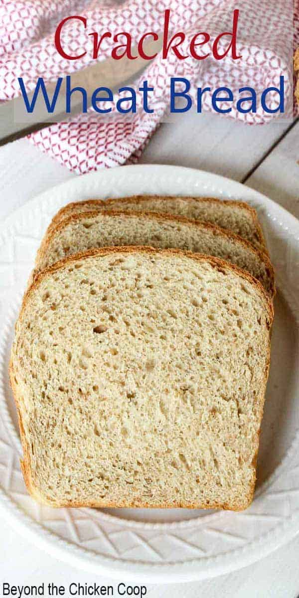 Slices of wheat bread arranged on a plate.