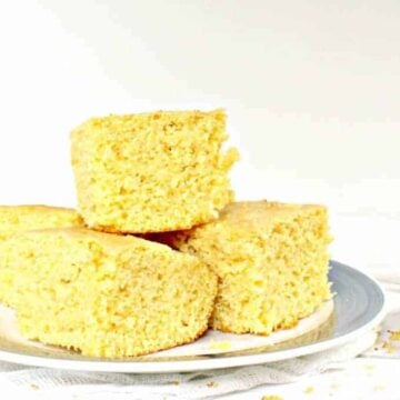 A plate with squares of cornbread.