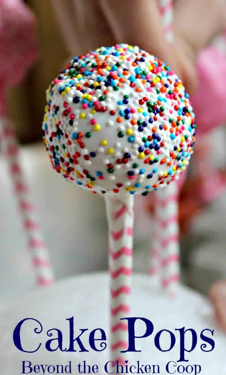 A pink and white stick holding a white cake pop.