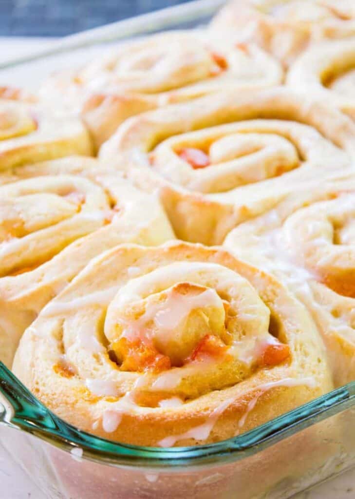 Apricot Sweet Rolls in a baking dish.