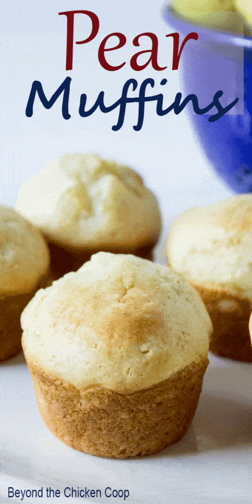 Pear Muffins with a blue bowl in the background