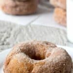 A doughnut with cinnamon and sugar on a plate.