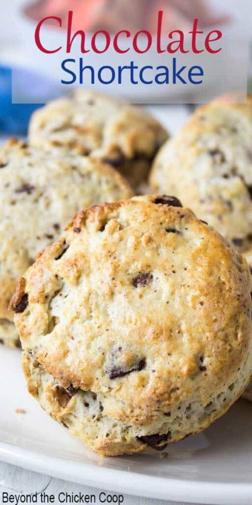 Shortcakes with chunks of chocolate in the cakes.
