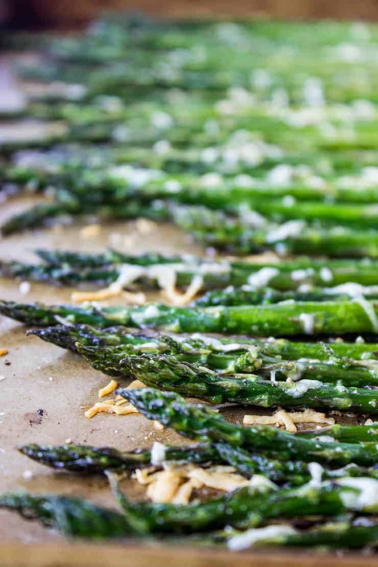 Roasted Asparagus topped with Parmesan cheese.