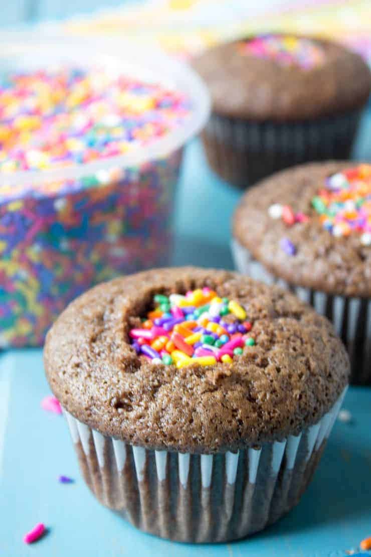 Cupcakes filled with confetti sprinkles!