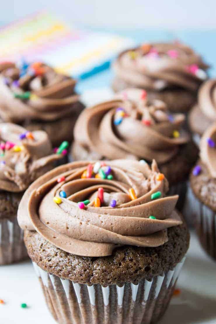 Confetti cupcakes topped with colored sprinkles.
