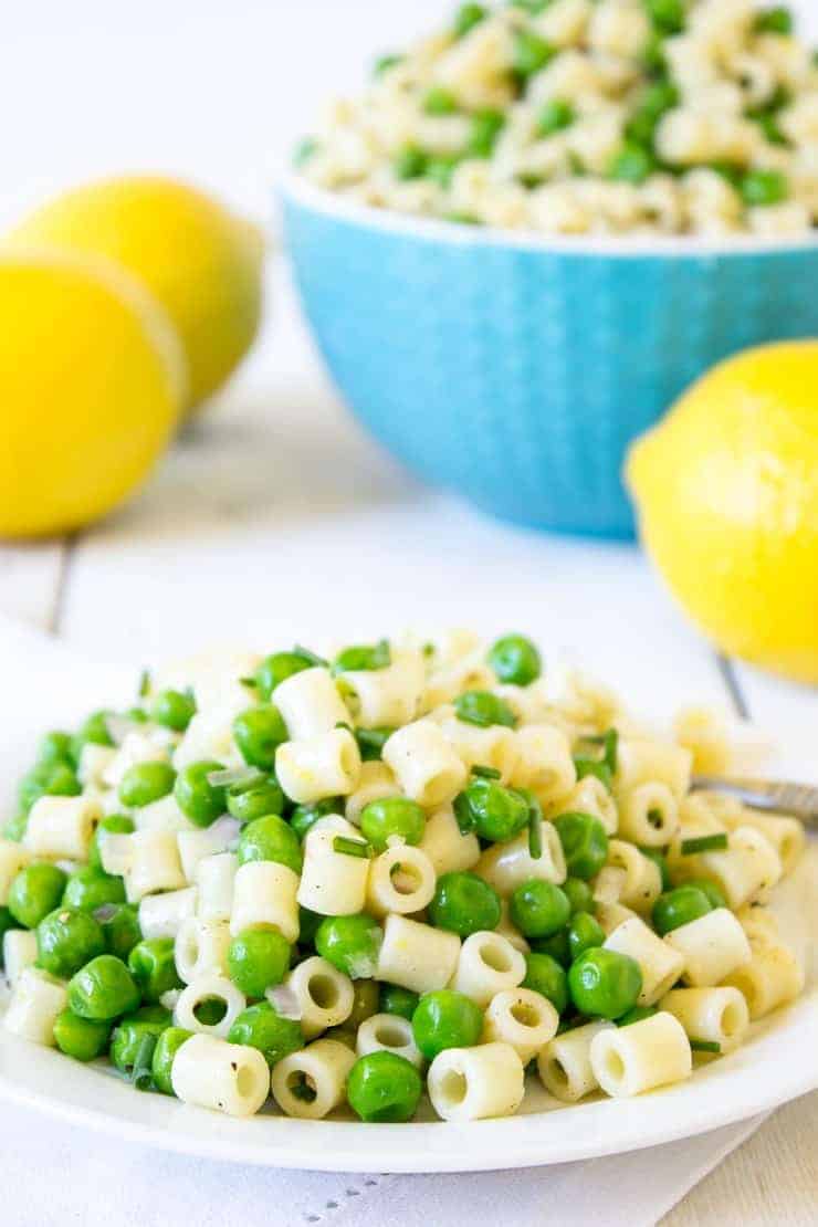 Pasta and Pea Salad with lemon and chives.