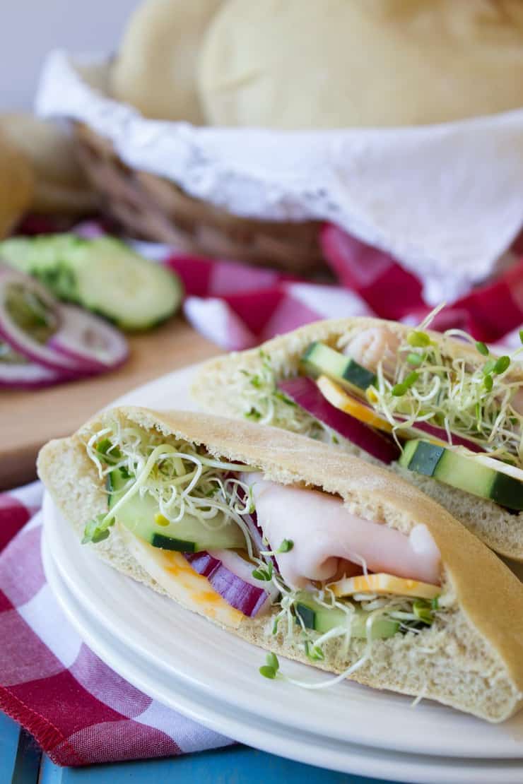 Homemade pitas with sandwich fixings.