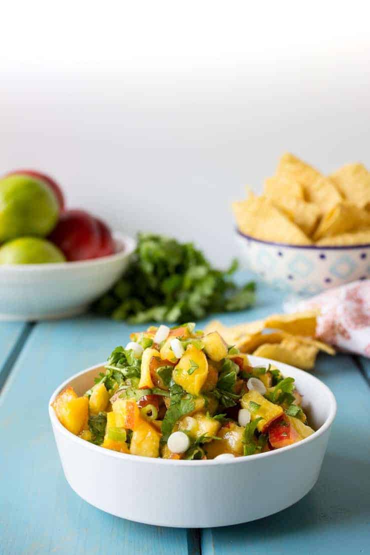 Fresh Peach Salsa made with fresh peaches, onions, and cilantro.