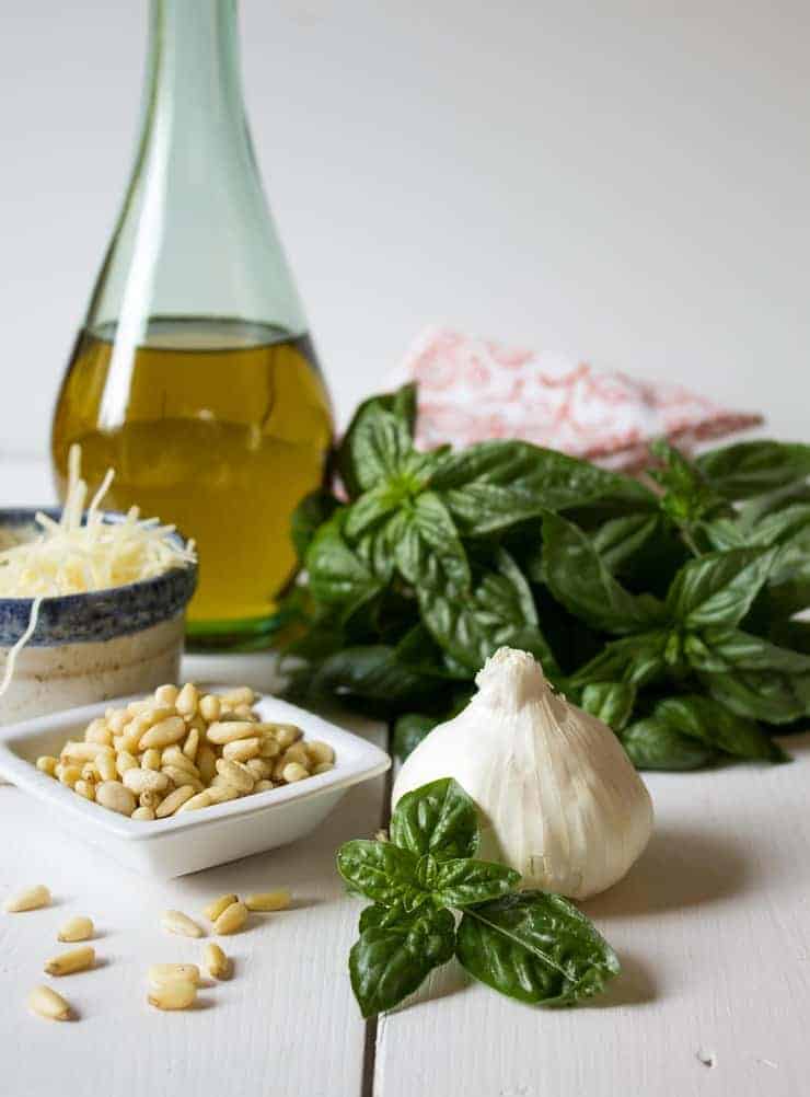 Fresh basil, pine nuts, garlic, Parmesan and olive oil. 