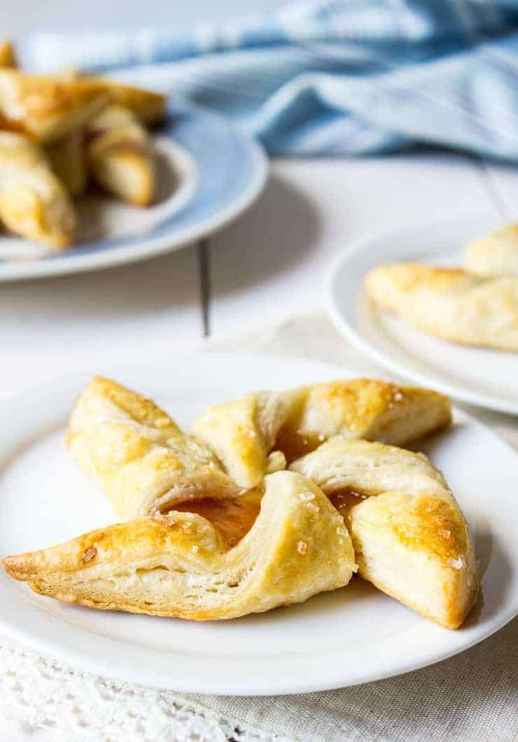 Apricot Pinwheel Pastry served on a small white plate. 