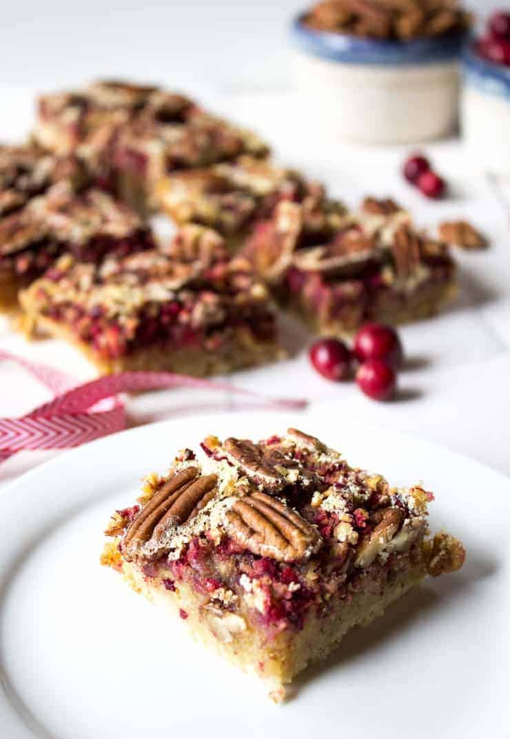 These cranberry pecan bars are a perfect holiday dessert. 