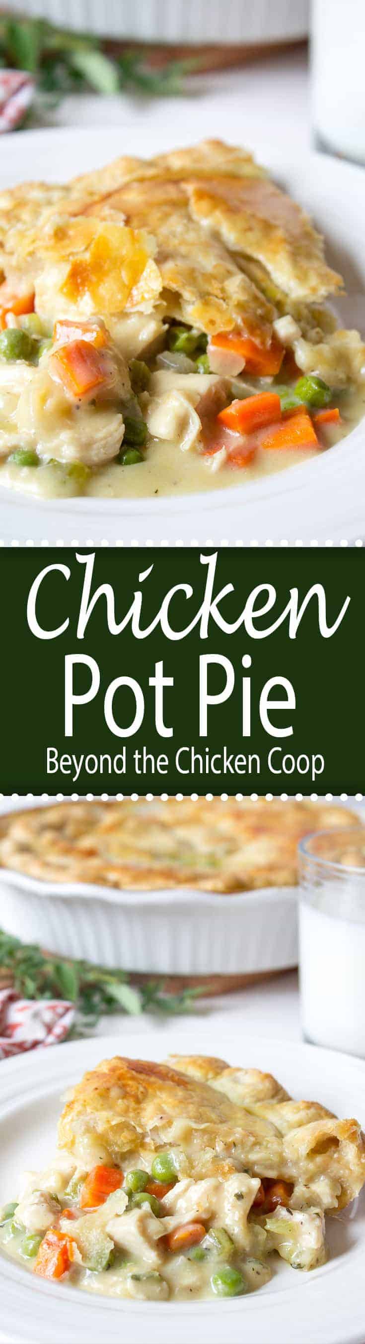 Homemade Chicken Pot Pie topped with a puff pastry crust.