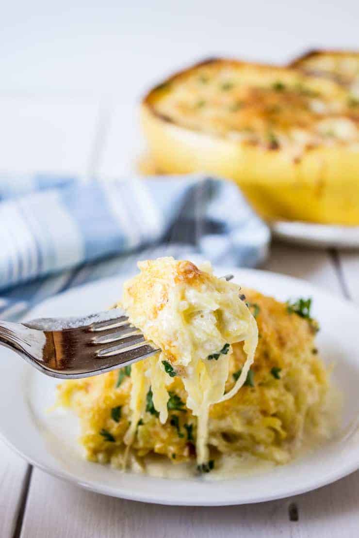 A forkful of Alfredo squash.