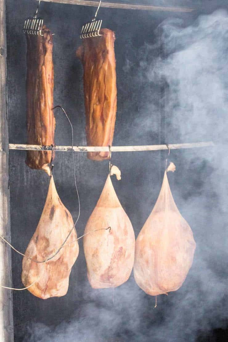 Bacon and ham in the smoker.