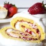 Fresh strawberries and whipped cream rolled into a light sponge cake makes an impressive dessert.