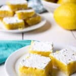 A perfect afternoon snack of a plate of lemon bars.