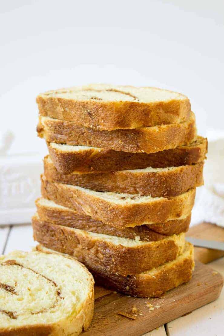 Stack of freshly baked Cinnamon Swirl Bread.