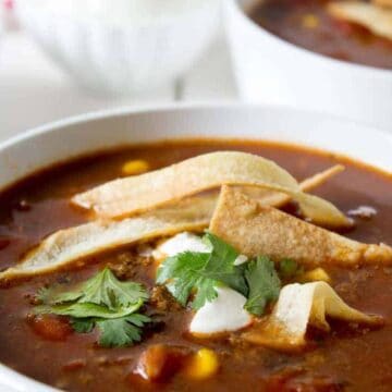 Enchilada soup is so comforting and nourishing. This soup is perfect for lunch or a light dinner.