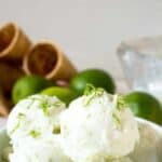 Scoops of lime ice cream in a small bowl.