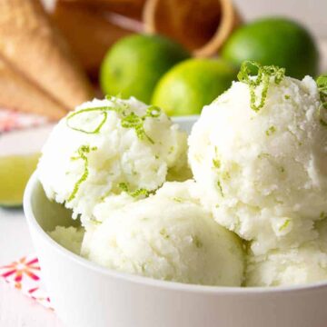 Scoops of lime sherbet in a bowl.