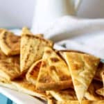 Quick Pita Chips make a delicious snack. These chips are perfect with hummus or just by themselves.