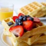 Quinoa Waffles are a favorite for breakfast or brunch. The quinoa becomes hidden in these waffles adding extra protein and nutrients but doesn't change the delicious taste of the waffles.