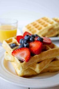 Quinoa Waffles are a favorite for breakfast or brunch. The quinoa becomes hidden in these waffles adding extra protein and nutrients but doesn't change the delicious taste of the waffles.