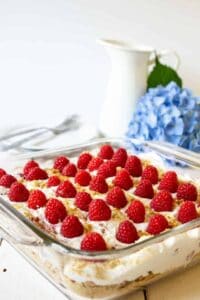 Raspberry Delight is a no-bake dessert made with fresh raspberries, whipped cream and graham crackers! Perfect dessert for the hot days of summer!