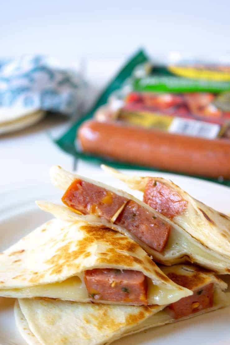 Simple and Savory Smoked sausage quesadilla is a fast and easy lunch or dinner.