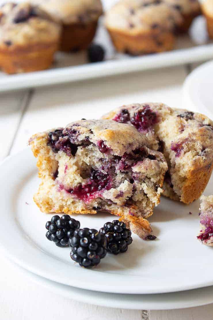 Blackberry muffins filled with blackberries. 