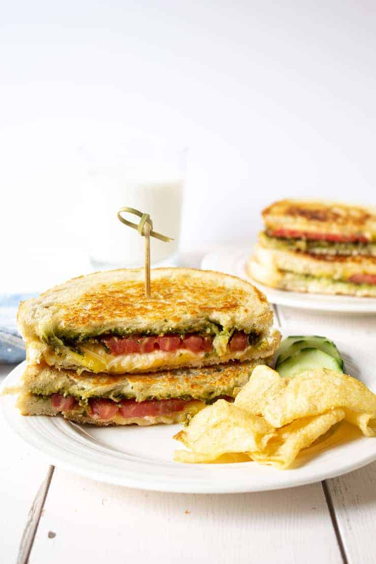 Tomato Pesto Grilled Cheese sandwich with Gouda and Parmesan Cheese