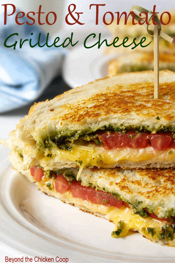 Pesto Grilled Cheese are gourmet grilled cheese sandwiches made with pesto, garden fresh tomatoes and two kinds of cheese!