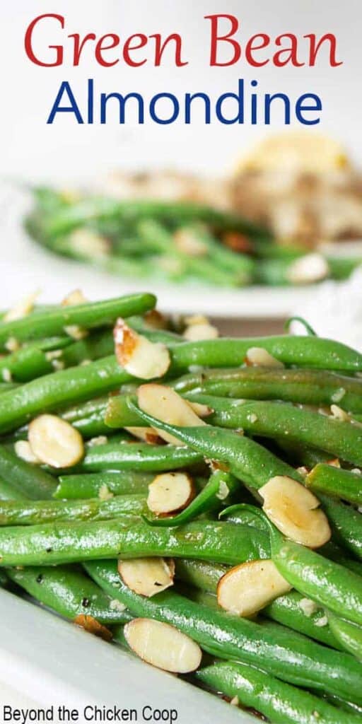 Fresh green beans topped with sliced almonds.
