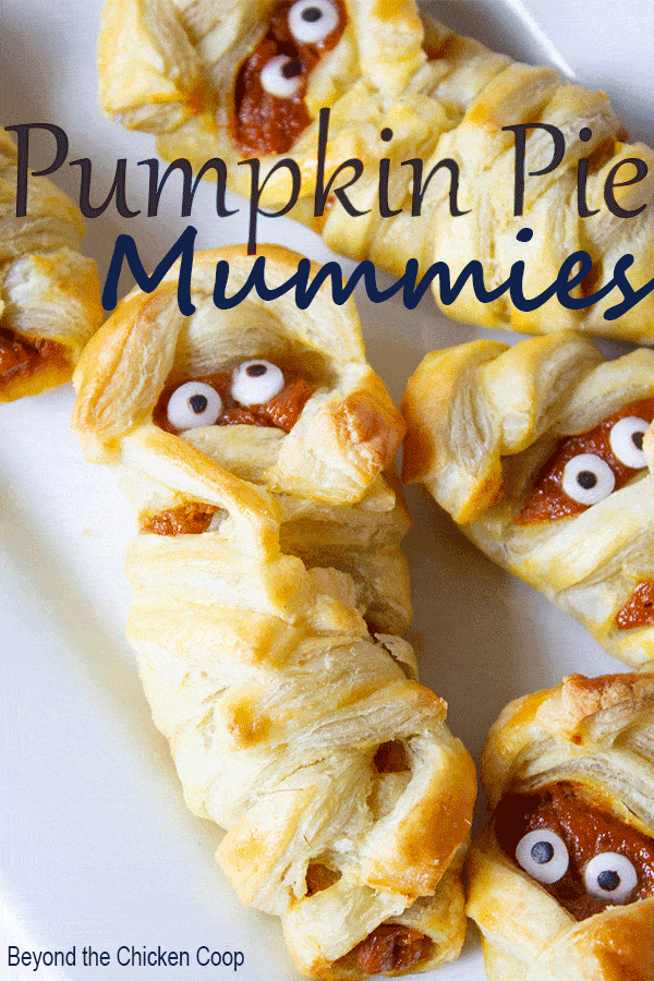 Mini hand held pumpkin pies shaped into Halloween Mummies! #halloween #pumpkinpie #handheldpies #holidays