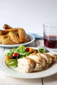 Moist and delicious Beer Can Chicken.