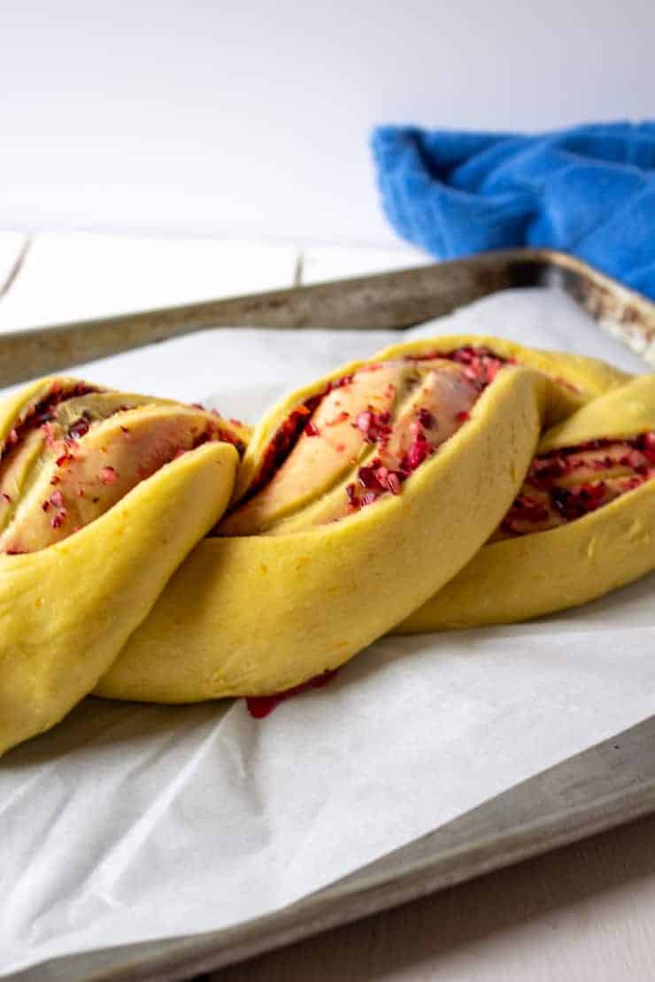 Twisting the two strands together to make Cranberry Twist Bread