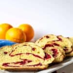 Sliced Cranberry Twisted Bread served on a platter.