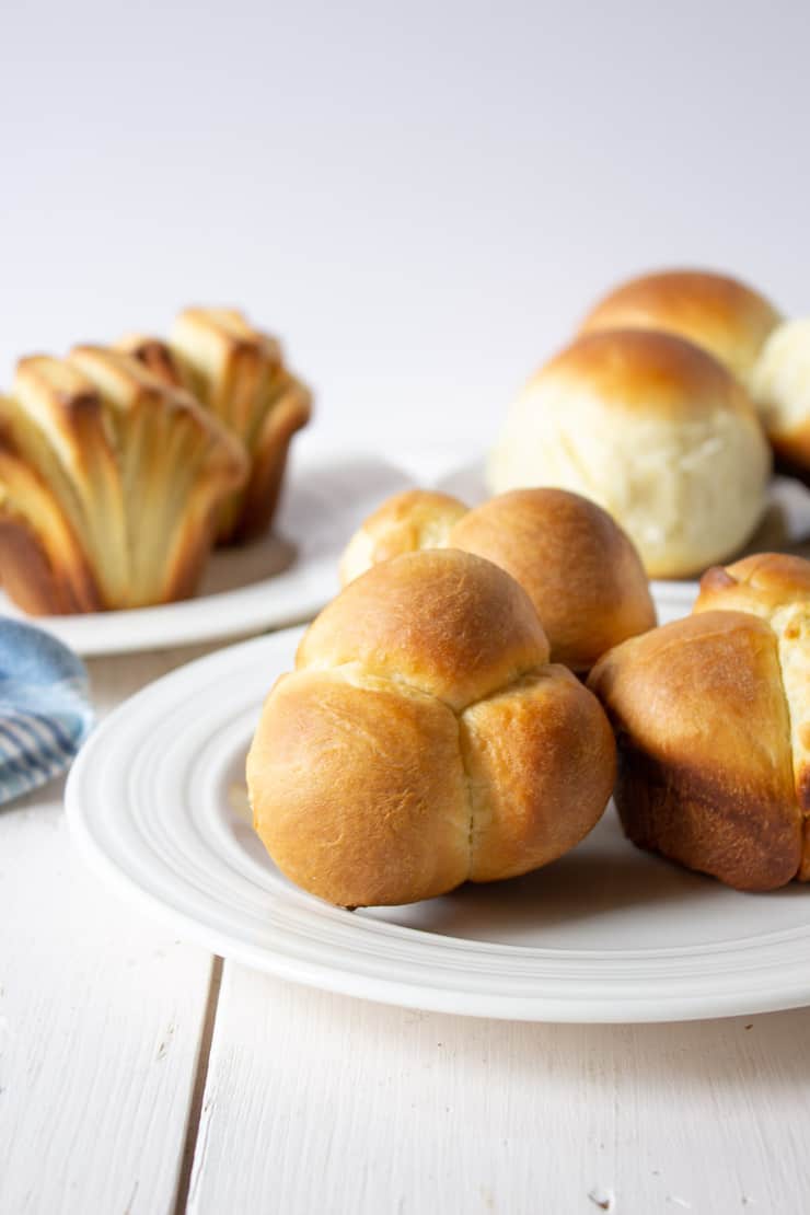 Cloverleaf Shaped Rolls on a white plate. 