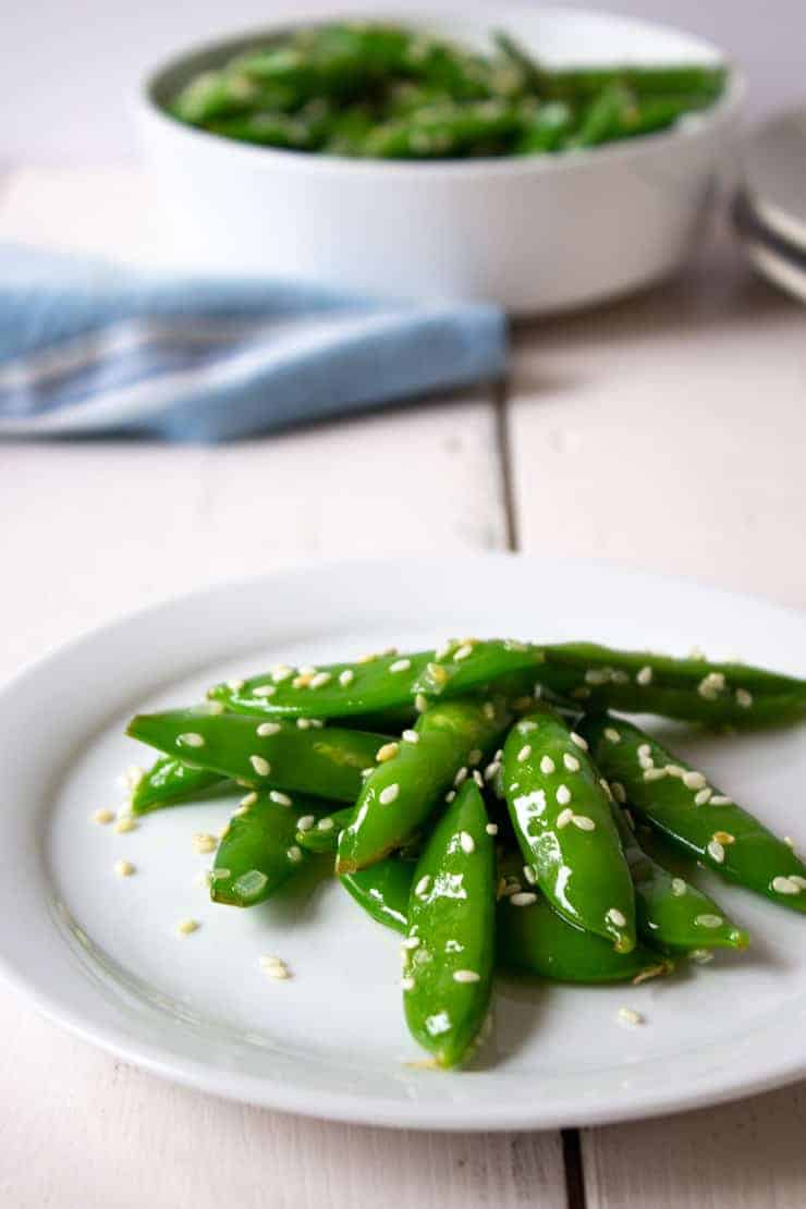 Sugar snap peas with toasted sesame seeds.