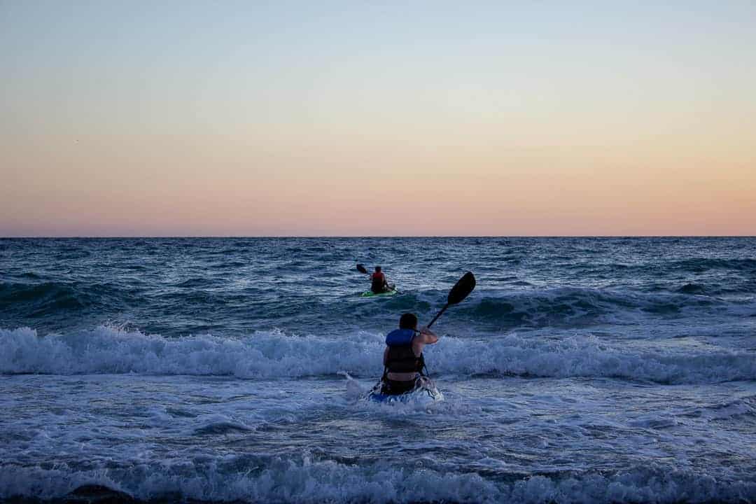 Kayaking in Mexico at sunset.