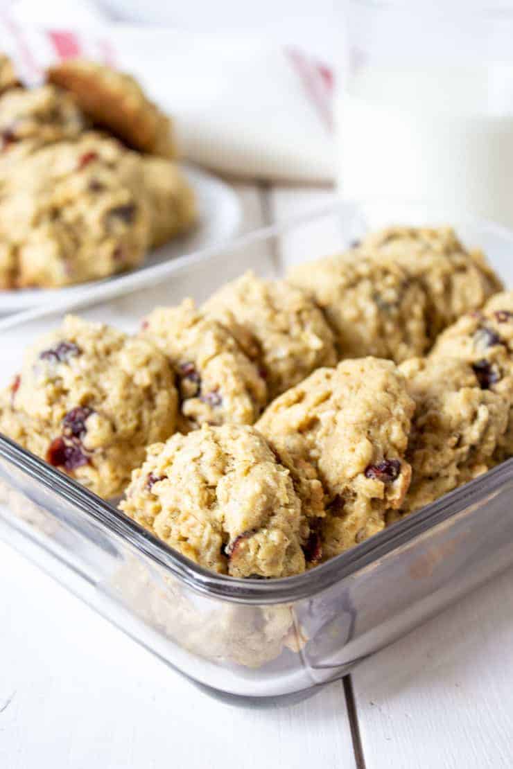 Homemade cookies in a storage container.