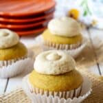 Pumpkin Spice Buttercream Frosting on a pumpkin spice cupcake.