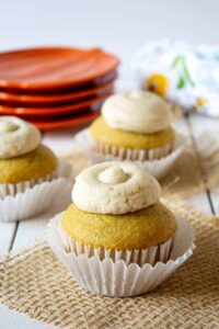 Pumpkin Spice Buttercream Frosting on a pumpkin spice cupcake.